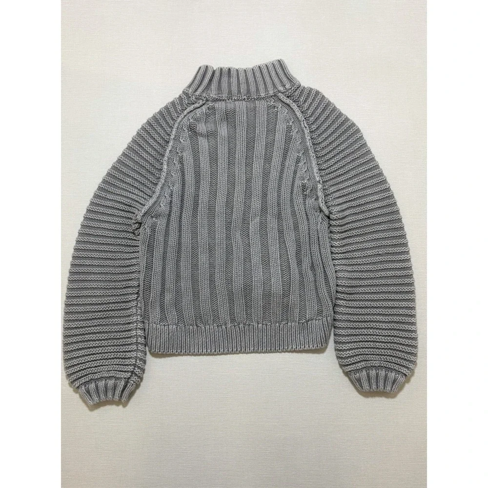 Free People Cable Knit Sweater Size XS Crop Oversized Balloon Sleeve Boho Gray